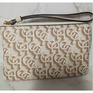 COACH Chalk Tan Monogram Print Corner Zip Wristlet - NWT